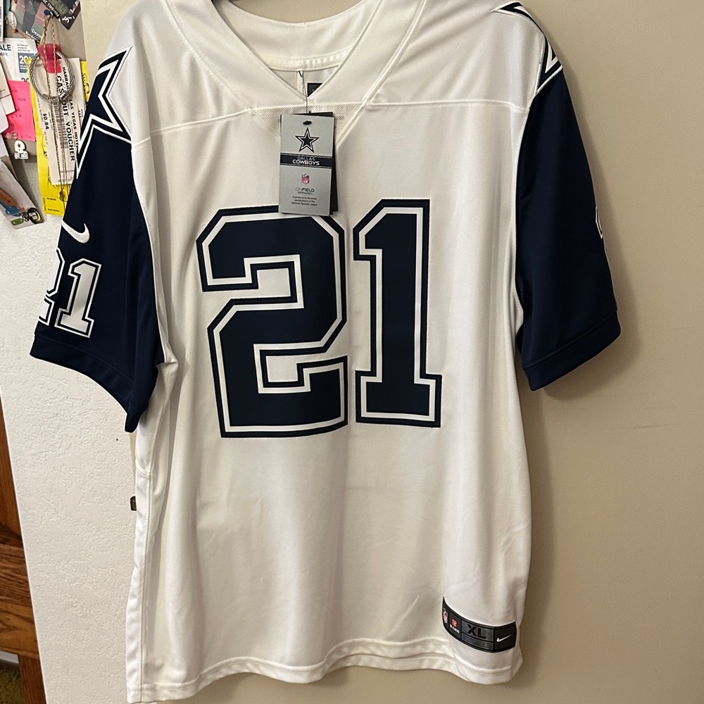 Cowboys Elliott Nike White and Blue Men's Jersey XL